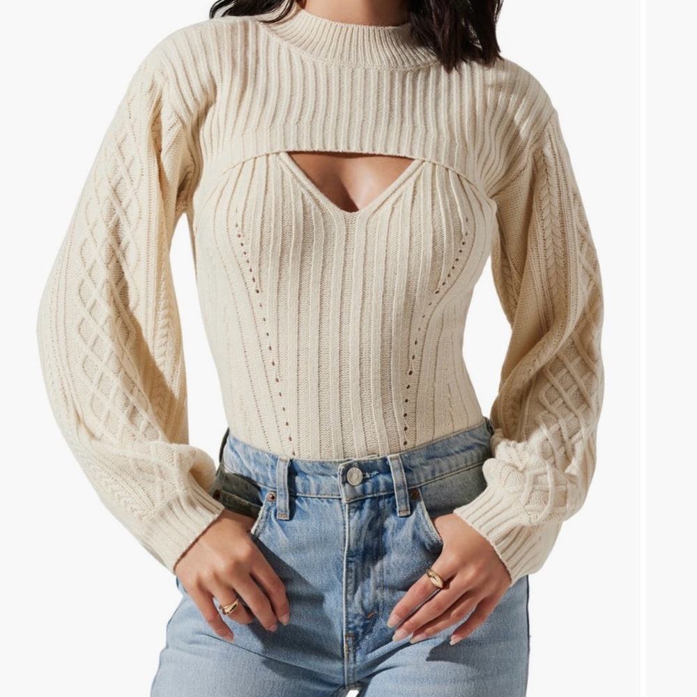 ASTR the Label Cutout Mock Neck Sweater
